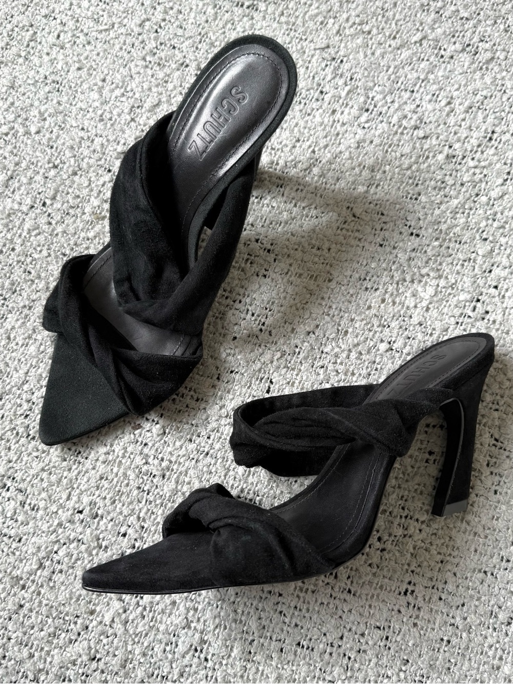 SCHUTZ Black Suede Knotted Pointed-Toe Mule Heels 7B